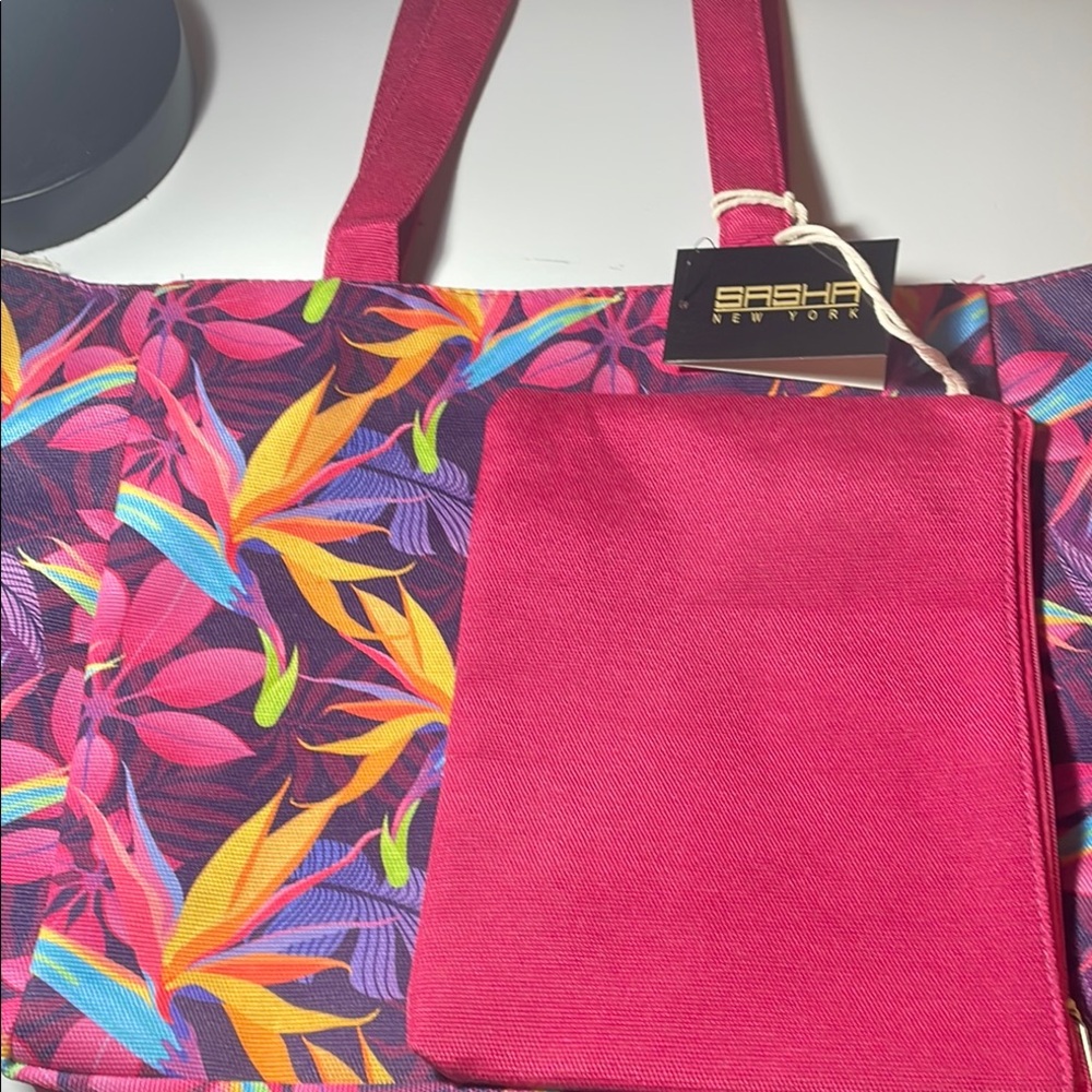 Pink and Multicolor Women's Tote with zippered pouch